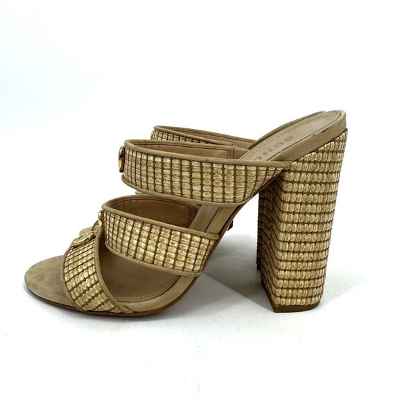 Schutz Karola High Block Heel Slide Sandals Natural Light Wood Size 8.5 - Picture 2 of 8